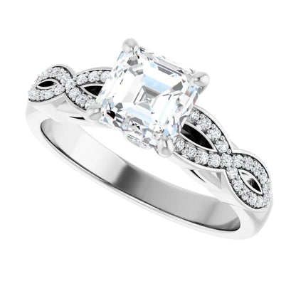 14K White Gold 1.63 CTW Asscher Twisted Shank Diamond Engagement Ring