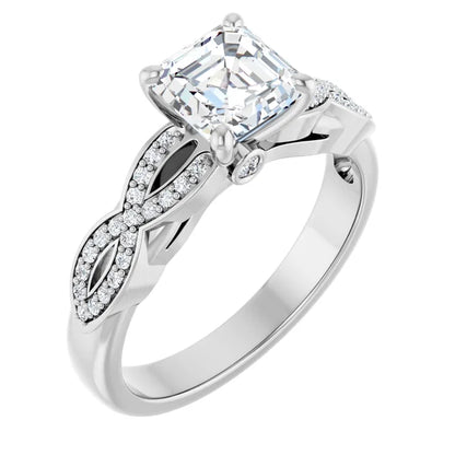 14K White Gold 1.63 CTW Asscher Twisted Shank Diamond Engagement Ring