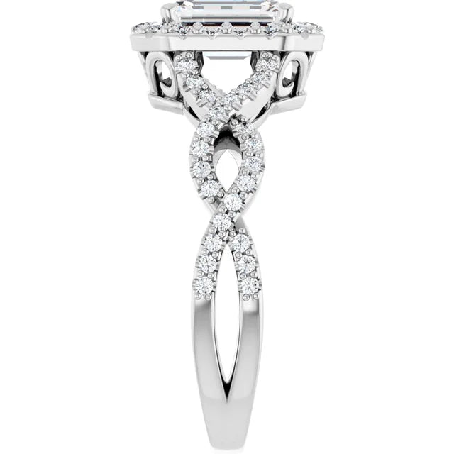 14K White Gold 1.63 CTW Emerald Halo Twisted Band Diamond Engagement Ring