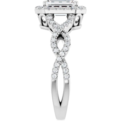 14K White Gold 1.63 CTW Emerald Halo Twisted Band Diamond Engagement Ring
