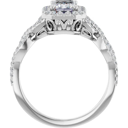 14K White Gold 1.63 CTW Emerald Halo Twisted Band Diamond Engagement Ring