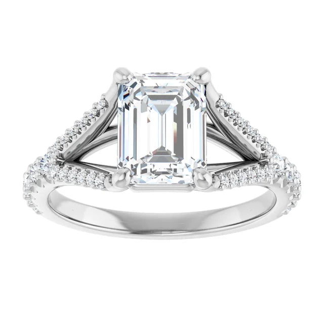 14K White Gold 1.64 CTW Emerald Split Shank Pavé Lab Grown Diamond Engagement Ring