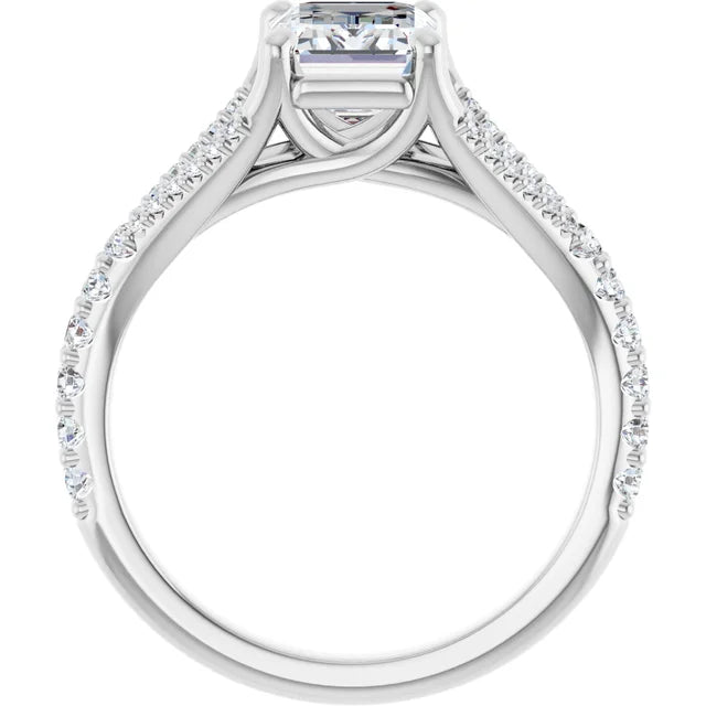 14K White Gold 1.64 CTW Emerald Split Shank Pavé Lab Grown Diamond Engagement Ring