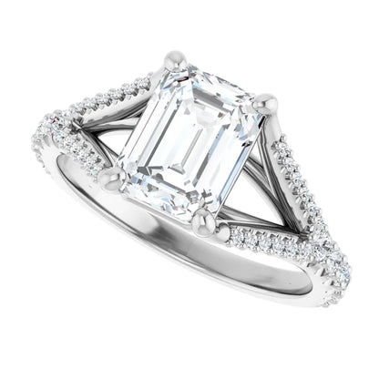 14K White Gold 1.64 CTW Emerald Split Shank Pavé Lab Grown Diamond Engagement Ring