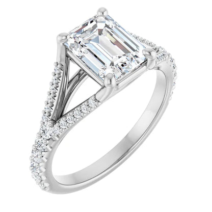 14K White Gold 1.64 CTW Emerald Split Shank Pavé Lab Grown Diamond Engagement Ring
