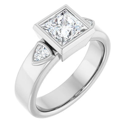 14K White Gold 1.67 CTW Princess Bezel Set Lab Grown Diamond Engagement Ring