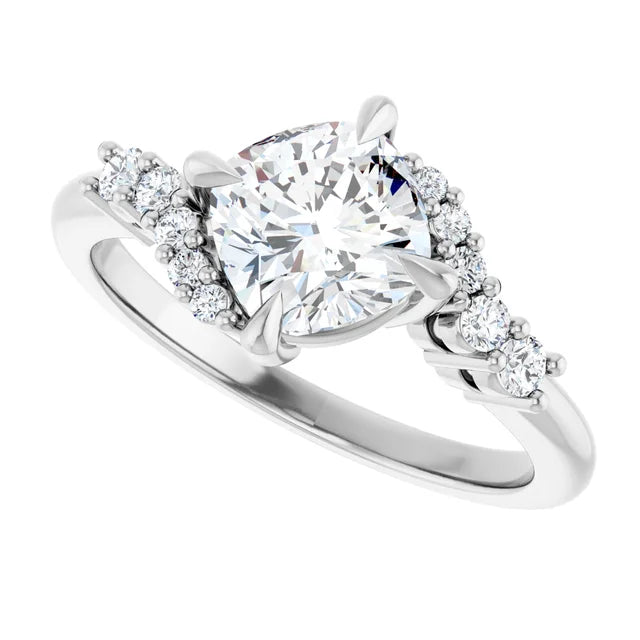 14K White Gold 1.68 CTW Cushion Pavé Lab Grown Diamond Engagement Ring