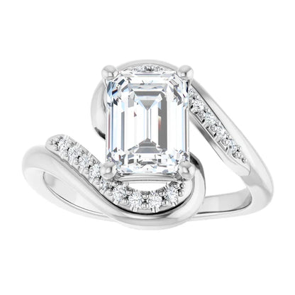 14K White Gold 1.69 CTW Emerald Crossover Pavé Lab Grown Diamond Engagement Ring