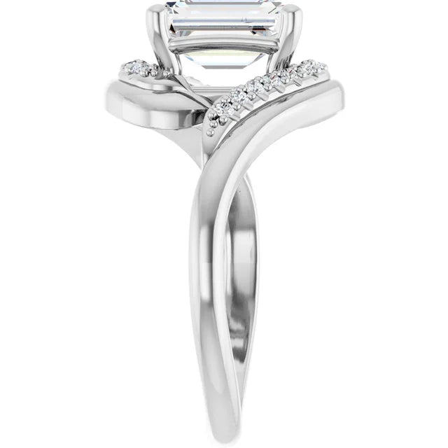 14K White Gold 1.69 CTW Emerald Crossover Pavé Lab Grown Diamond Engagement Ring