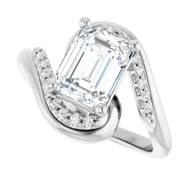 14K White Gold 1.69 CTW Emerald Crossover Pavé Lab Grown Diamond Engagement Ring