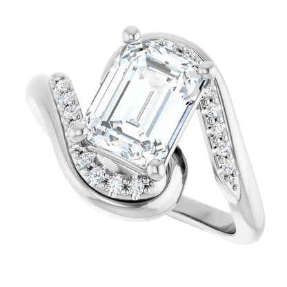 14K White Gold 1.69 CTW Emerald Crossover Pavé Lab Grown Diamond Engagement Ring