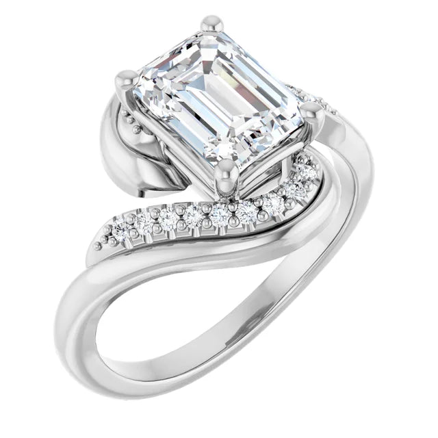 14K White Gold 1.69 CTW Emerald Crossover Pavé Lab Grown Diamond Engagement Ring