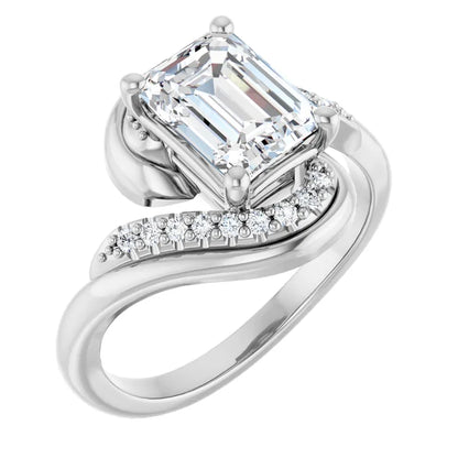 14K White Gold 1.69 CTW Emerald Crossover Pavé Lab Grown Diamond Engagement Ring