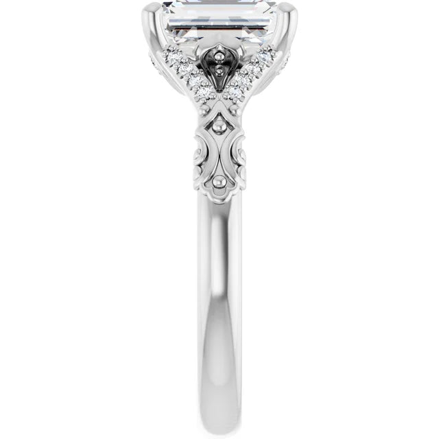 14K White Gold 1.71 CTW Emerald Vintage Split Shank Pavé Lab Grown Diamond Engagement Ring