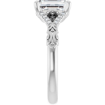 14K White Gold 1.71 CTW Emerald Vintage Split Shank Pavé Lab Grown Diamond Engagement Ring
