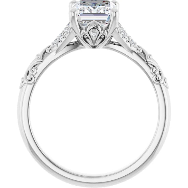 14K White Gold 1.71 CTW Emerald Vintage Split Shank Pavé Lab Grown Diamond Engagement Ring