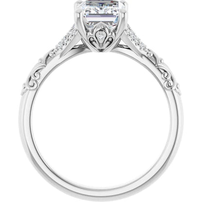 14K White Gold 1.71 CTW Emerald Vintage Split Shank Pavé Lab Grown Diamond Engagement Ring