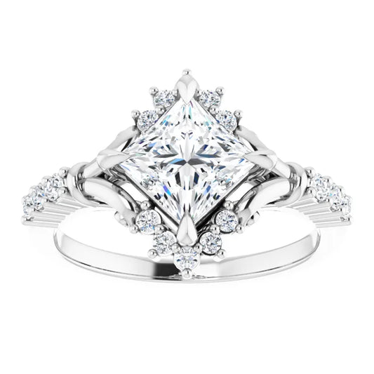14K White Gold 1.71 CTW Princess Vintage Pavé Lab Grown Diamond Engagement Ring