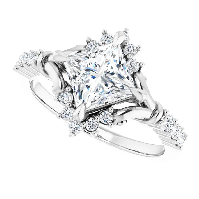 14K White Gold 1.71 CTW Princess Vintage Pavé Lab Grown Diamond Engagement Ring