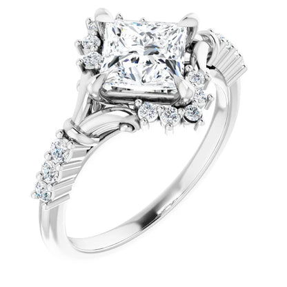 14K White Gold 1.71 CTW Princess Vintage Pavé Lab Grown Diamond Engagement Ring