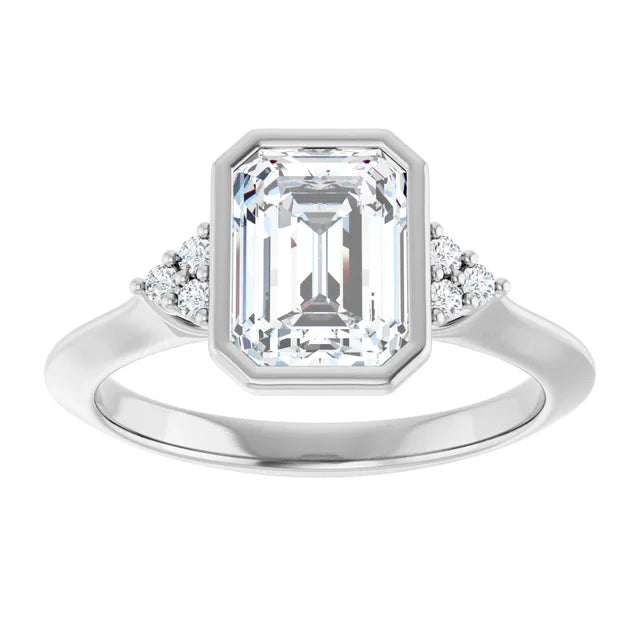 14K White Gold 1.72 CTW Emerald Bezel Set Cluster Lab Grown Diamond Engagement Ring