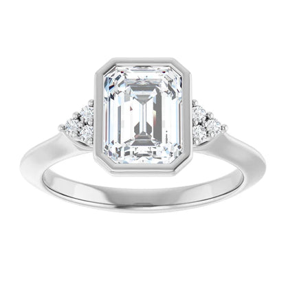 14K White Gold 1.72 CTW Emerald Bezel Set Cluster Lab Grown Diamond Engagement Ring