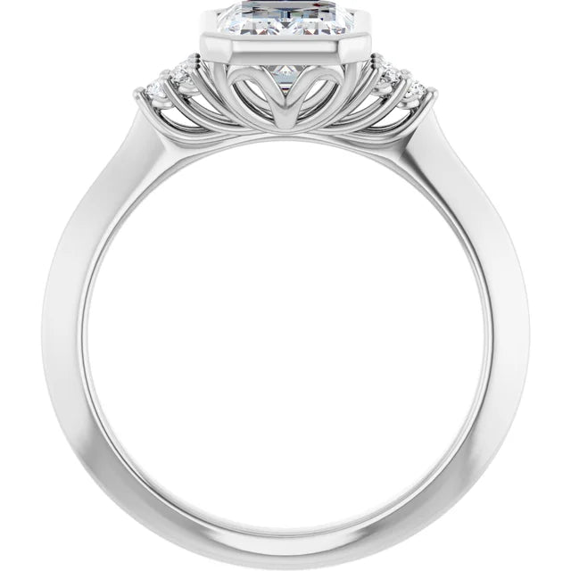 14K White Gold 1.72 CTW Emerald Bezel Set Cluster Lab Grown Diamond Engagement Ring