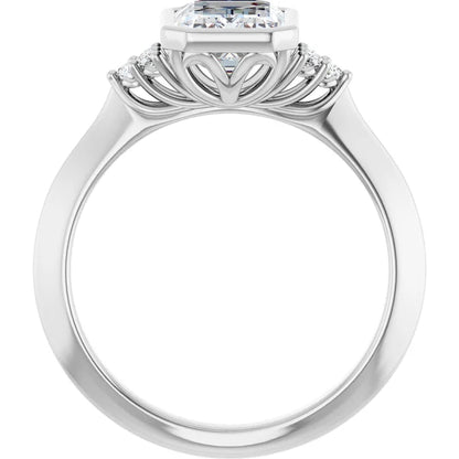 14K White Gold 1.72 CTW Emerald Bezel Set Cluster Lab Grown Diamond Engagement Ring
