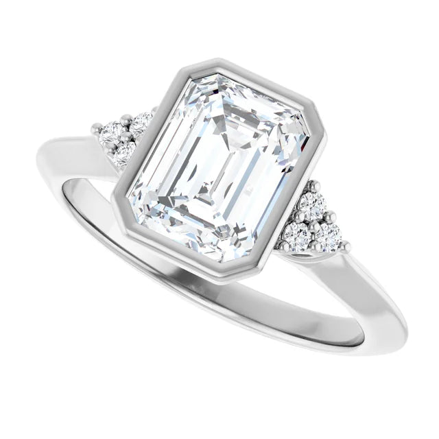 14K White Gold 1.72 CTW Emerald Bezel Set Cluster Lab Grown Diamond Engagement Ring