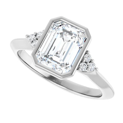14K White Gold 1.72 CTW Emerald Bezel Set Cluster Lab Grown Diamond Engagement Ring