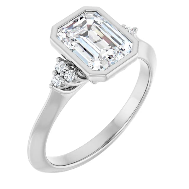 14K White Gold 1.72 CTW Emerald Bezel Set Cluster Lab Grown Diamond Engagement Ring