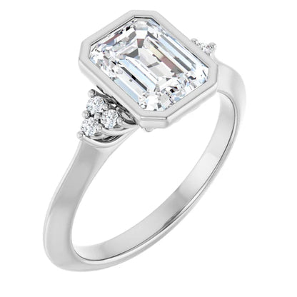 14K White Gold 1.72 CTW Emerald Bezel Set Cluster Lab Grown Diamond Engagement Ring