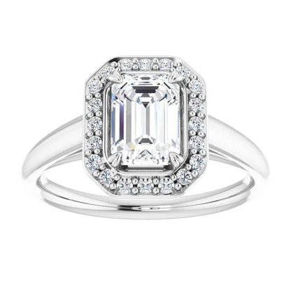 14K White Gold 1.73 CTW Emerald Halo Lab Grown Diamond Engagement Ring-diamondnetjewellery