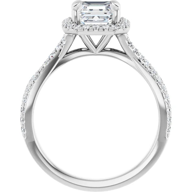 14K White Gold 1.74 CTW Asscher Halo Pavé Criss Cross Lab Grown Diamond Engagement Ring