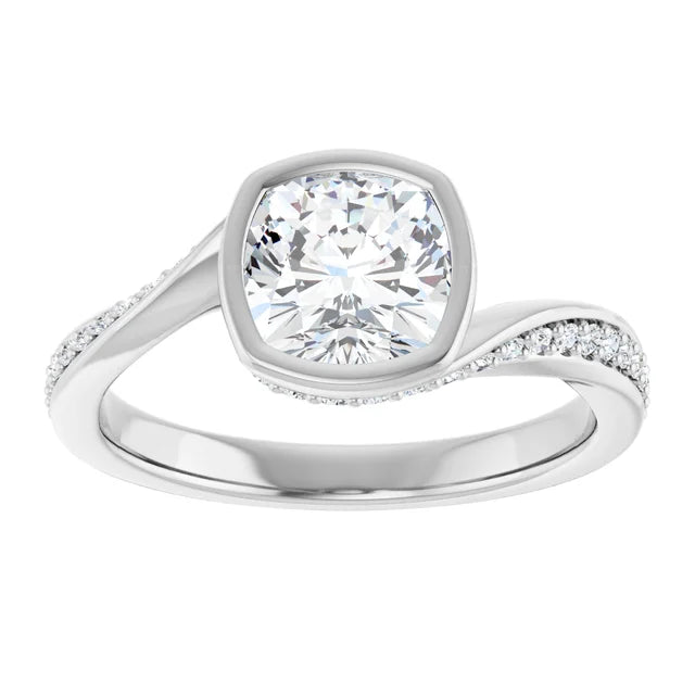 14K White Gold 1.88 CTW Cushion Twisted Pavé Diamond Engagement Ring