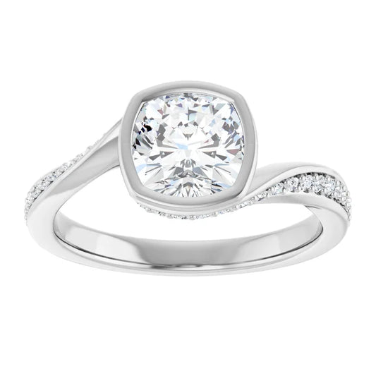 14K White Gold 1.88 CTW Cushion Twisted Pavé Diamond Engagement Ring