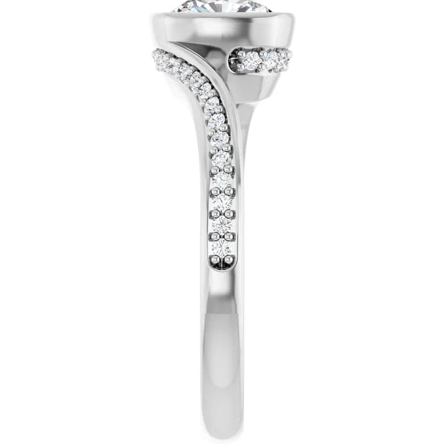 14K White Gold 1.88 CTW Cushion Twisted Pavé Diamond Engagement Ring