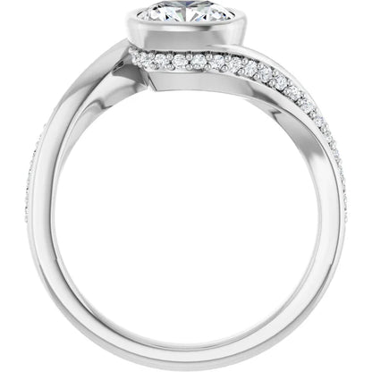 14K White Gold 1.88 CTW Cushion Twisted Pavé Diamond Engagement Ring