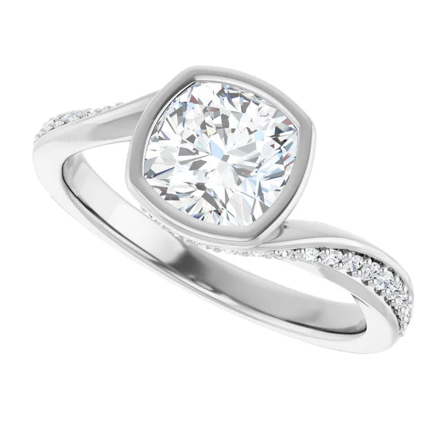 14K White Gold 1.88 CTW Cushion Twisted Pavé Diamond Engagement Ring