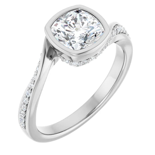 14K White Gold 1.88 CTW Cushion Twisted Pavé Diamond Engagement Ring