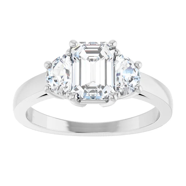 14K White Gold 4.52 CTW Emerald Three-Stone Setting Diamond Engagement Ring