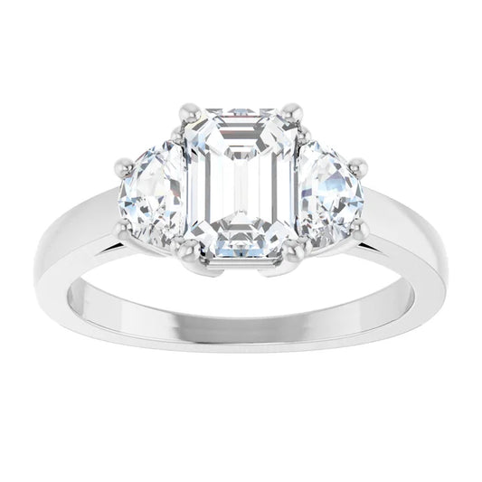 14K White Gold 4.52 CTW Emerald Three-Stone Setting Diamond Engagement Ring