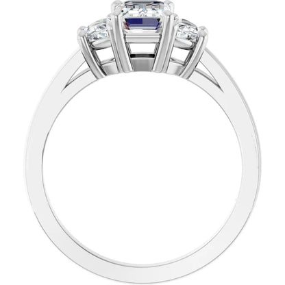 14K White Gold 4.52 CTW Emerald Three-Stone Setting Diamond Engagement Ring