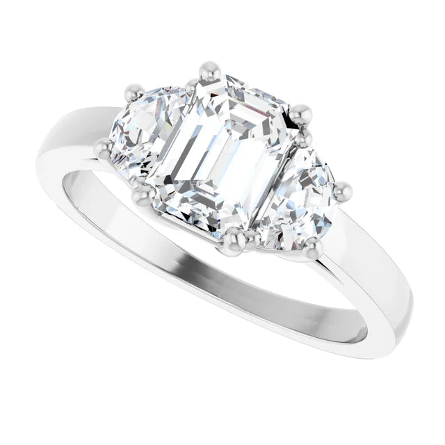 14K White Gold 4.52 CTW Emerald Three-Stone Setting Diamond Engagement Ring