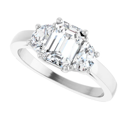 14K White Gold 4.52 CTW Emerald Three-Stone Setting Diamond Engagement Ring