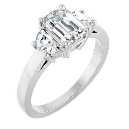 14K White Gold 4.52 CTW Emerald Three-Stone Setting Diamond Engagement Ring