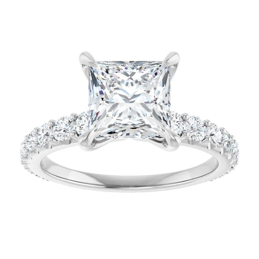 14K White Gold 1.75 CTW Princess Solitaire Pavé Lab Grown Diamond Engagement Ring