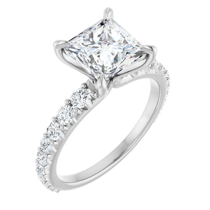 14K White Gold 1.75 CTW Princess Solitaire Pavé Lab Grown Diamond Engagement Ring-diamondnetjewellery