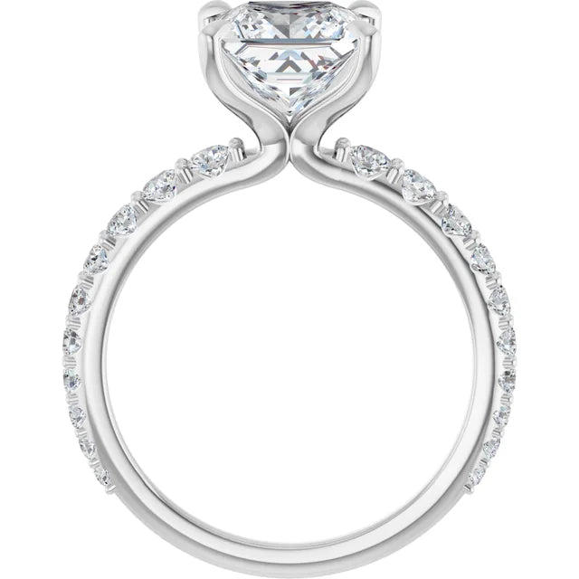 14K White Gold 1.75 CTW Princess Solitaire Pavé Lab Grown Diamond Engagement Ring-diamondnetjewellery