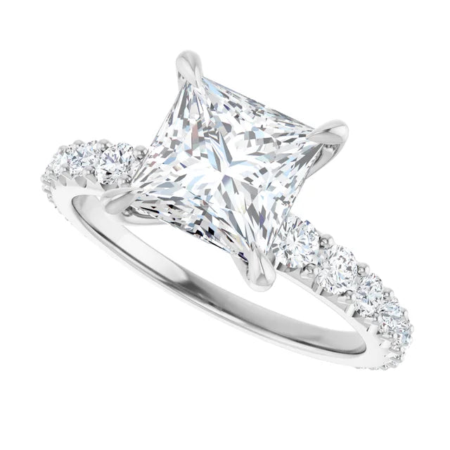 14K White Gold 1.75 CTW Princess Solitaire Pavé Lab Grown Diamond Engagement Ring-diamondnetjewellery